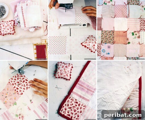 Beautiful memory quilt made from various pieces of baby clothing