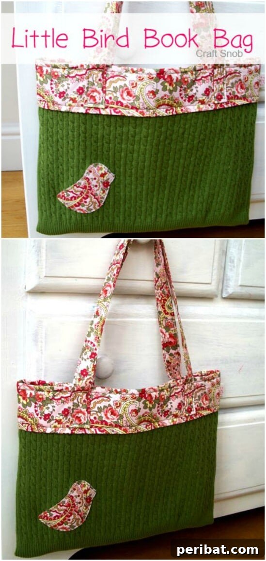 Sweater Salvation: Crafting New Life from Old Knits 28 Bird Book Bag - 50 Amazingly Creative Upcycling Projects For Old Sweaters