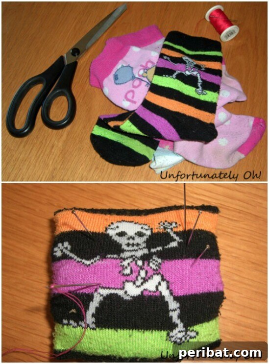 Quick and easy DIY pin cushion made from a small stuffed sock, essential for sewing.