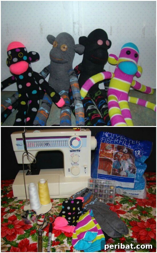 Classic and adorable DIY sock monkey toy, a timeless craft for children.
