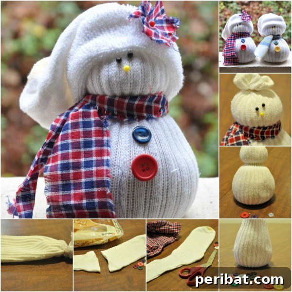 Charming DIY no-sew sock snowmen, perfect as festive holiday decorations.