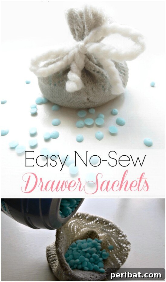Small, scented potpourri sachets made from the toe ends of old socks, for freshening drawers.