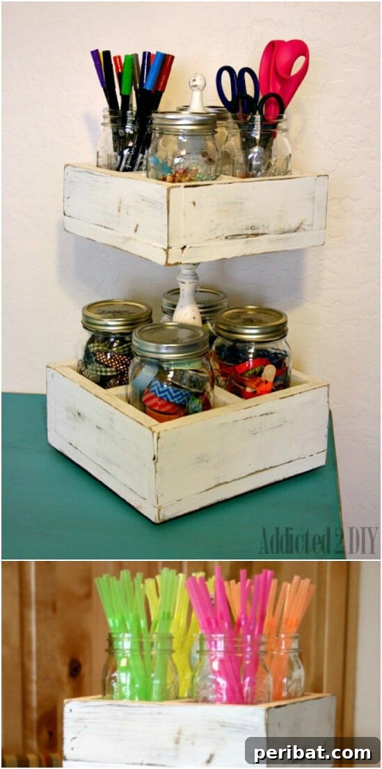 Double Decker Craft Caddy - 30 Mind Blowing DIY Mason Jar Organizers You’ll Want To Make Right Away