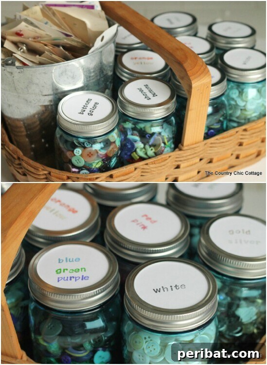 Button Organizing Jars - 30 Mind Blowing DIY Mason Jar Organizers You’ll Want To Make Right Away