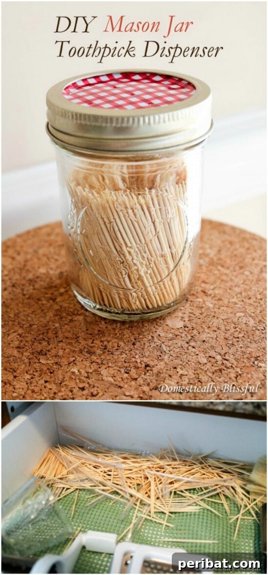 Toothpick Dispenser - 30 Mind Blowing DIY Mason Jar Organizers You’ll Want To Make Right Away