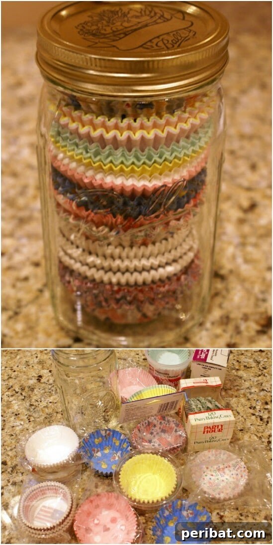 Cupcake Liner Storage - 30 Mind Blowing DIY Mason Jar Organizers You’ll Want To Make Right Away