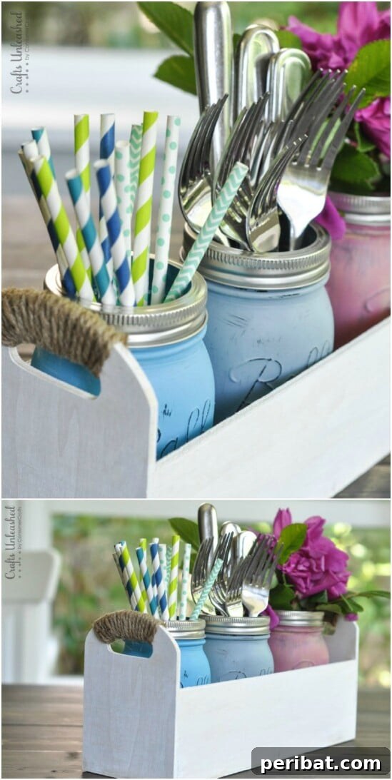 Utensil Caddy - 30 Mind Blowing DIY Mason Jar Organizers You’ll Want To Make Right Away