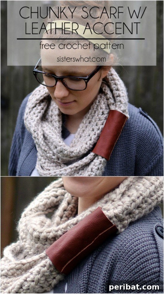 Easy Crochet 120 Free Patterns for Beginners 107 Chunky Scarf With Leather Accent