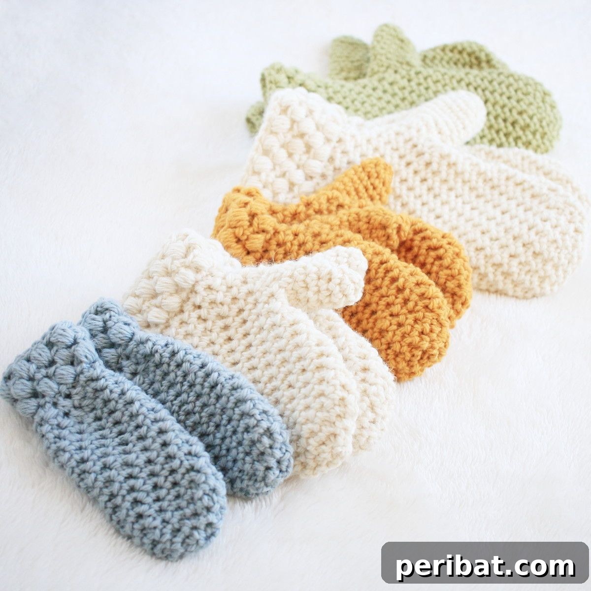 Easy Crochet 120 Free Patterns for Beginners 12 Mittens lined up in various colors