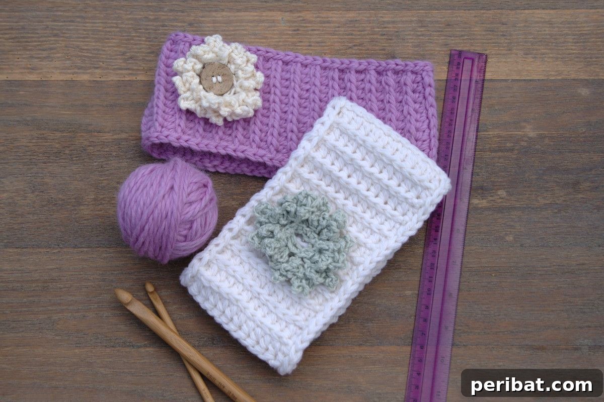 Easy Crochet 120 Free Patterns for Beginners 15 Purple grey and white crochet headbands