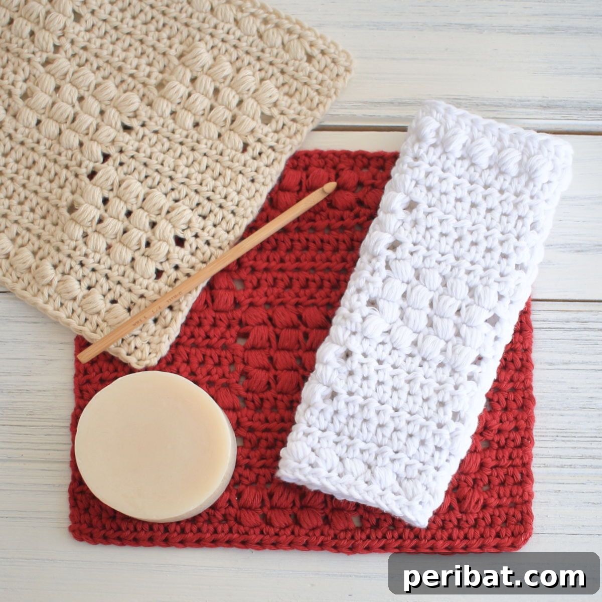 Easy Crochet 120 Free Patterns for Beginners 4 Red, cream, and white dishcloth