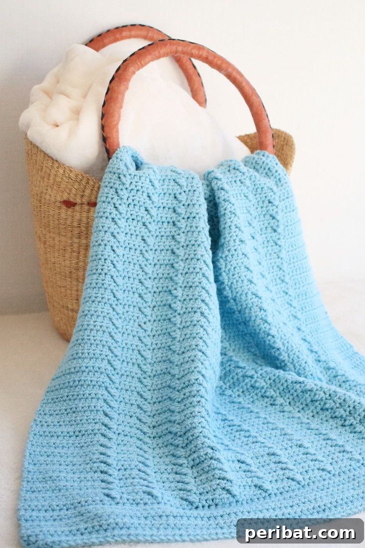 Easy Crochet 120 Free Patterns for Beginners 9 Bright blue blanket in basket