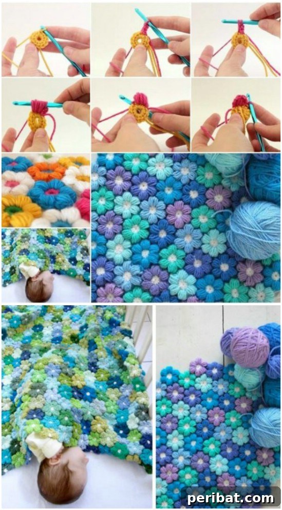 Easy Crochet 120 Free Patterns for Beginners 81 Gorgeous Puff Flower Blanket