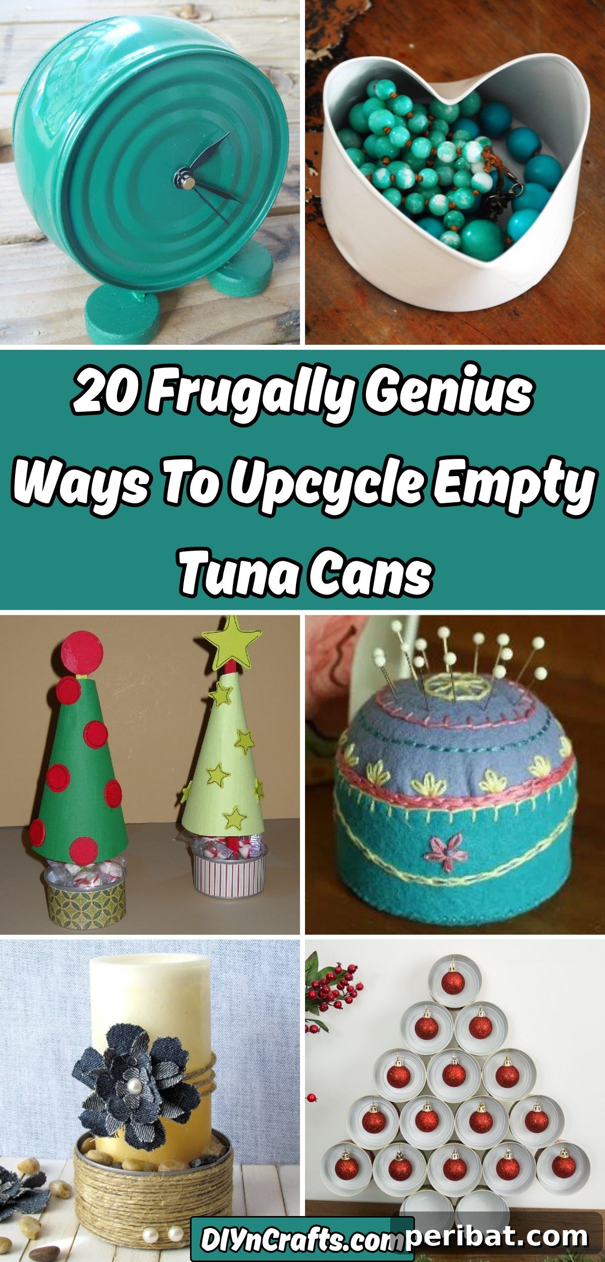 20 Frugally Genius Ways To Upcycle Empty Tuna Cans collage.