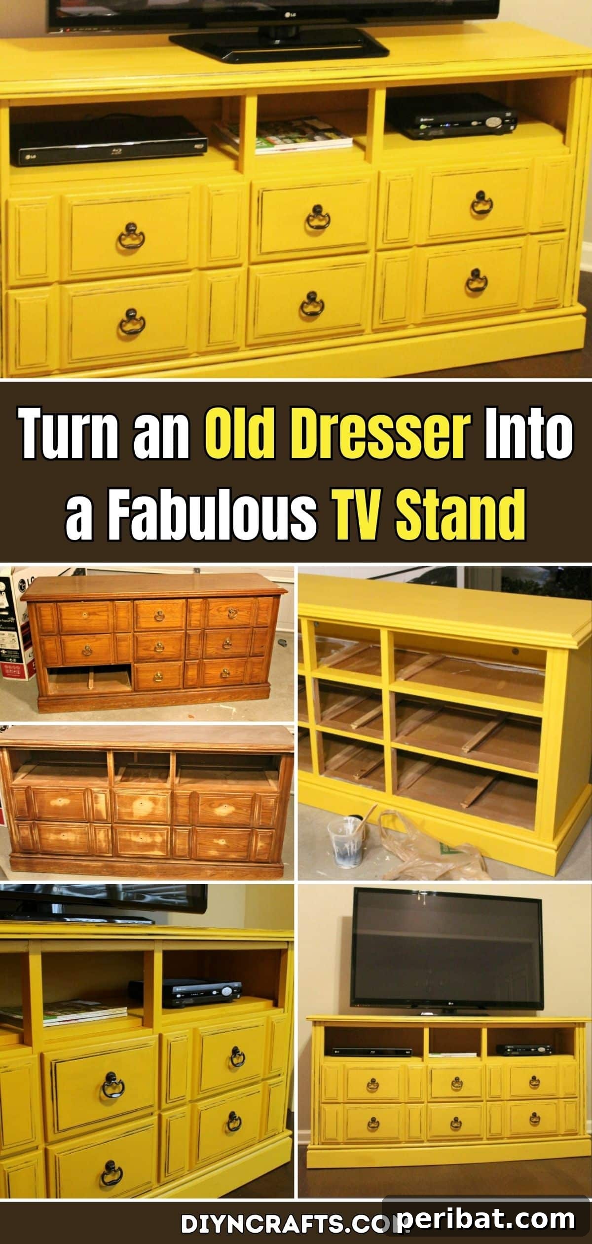 Transform Your Dresser into a Modern Media Center 2 Turn an Old Dresser Into a Fabulous TV Stand pinterest image