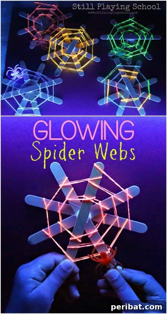Glowing Spider Webs Halloween Craft