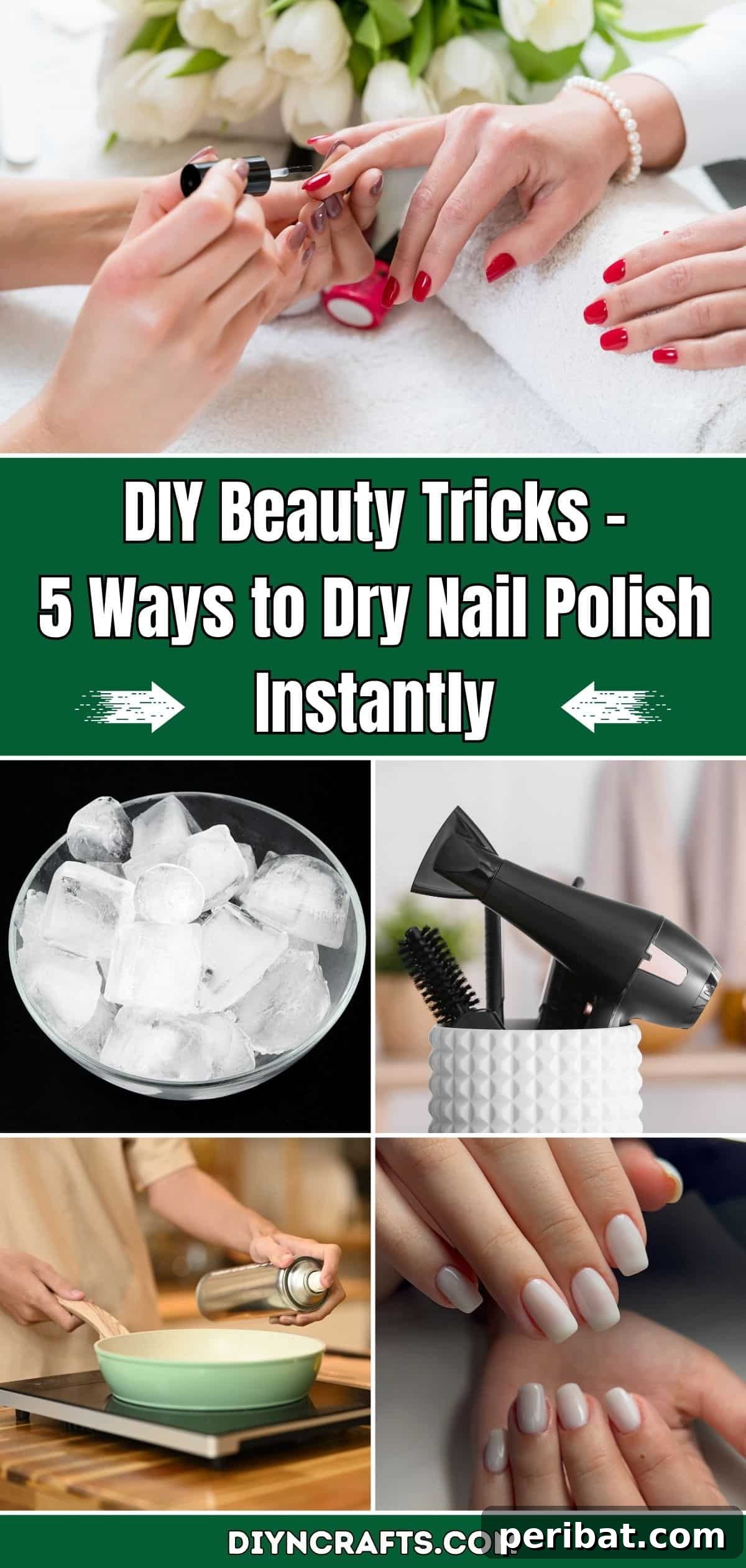 Instant Dry Nails Genius Hacks for Perfect Manicures 2 DIY Beauty Tricks - 5 Ways to Dry Nail Polish Instantly pinterest image