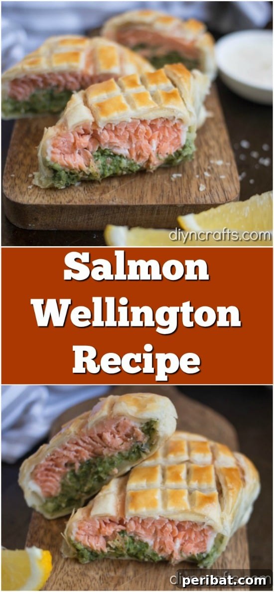 Salmon Wellington recipe pin image