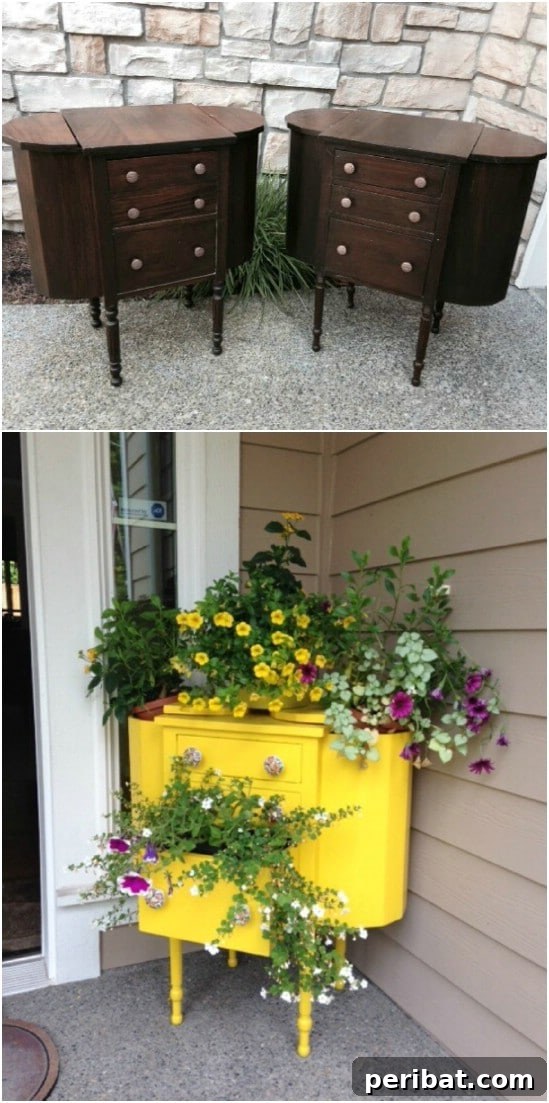 Vintage Sewing Cabinet Turned Planter