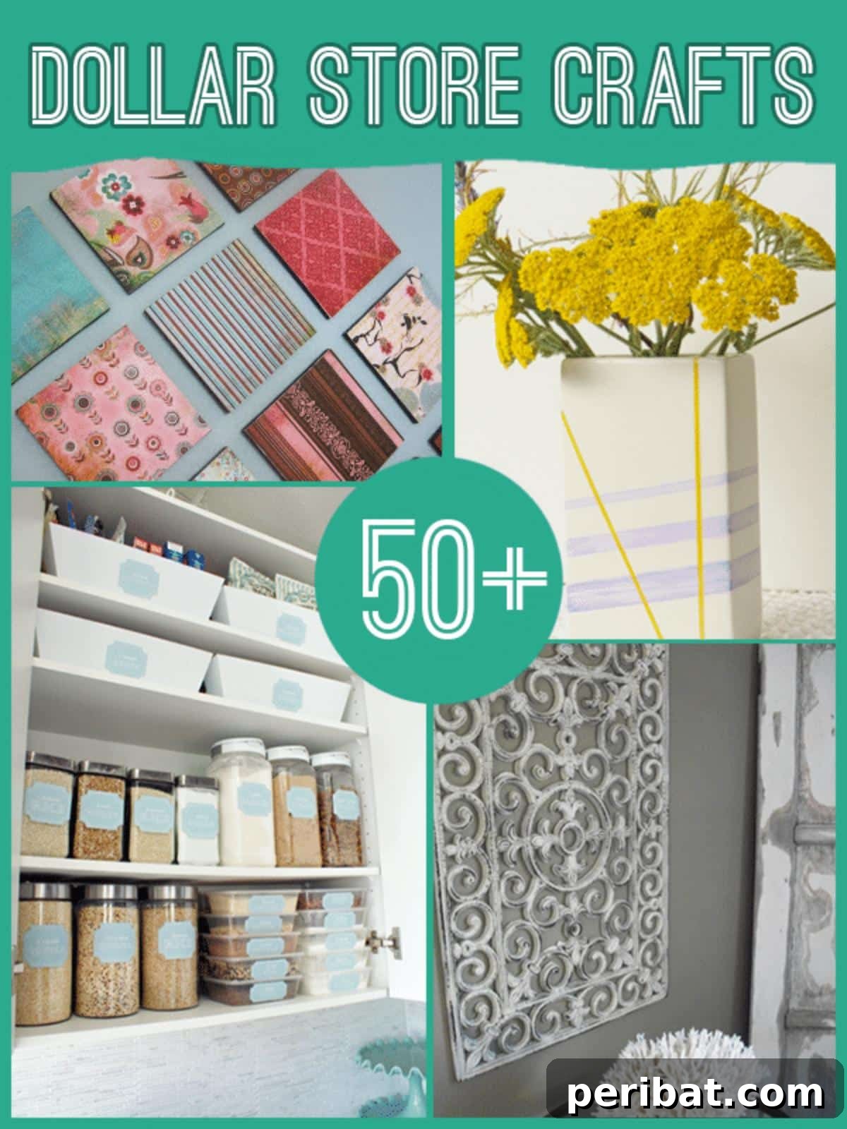60 Genius Dollar Store DIYs 2 A vibrant collage showcasing a variety of ingenious DIY projects crafted from Dollar Store supplies, including elegant home decor, practical organization hacks, and unique gift ideas for every occasion.
