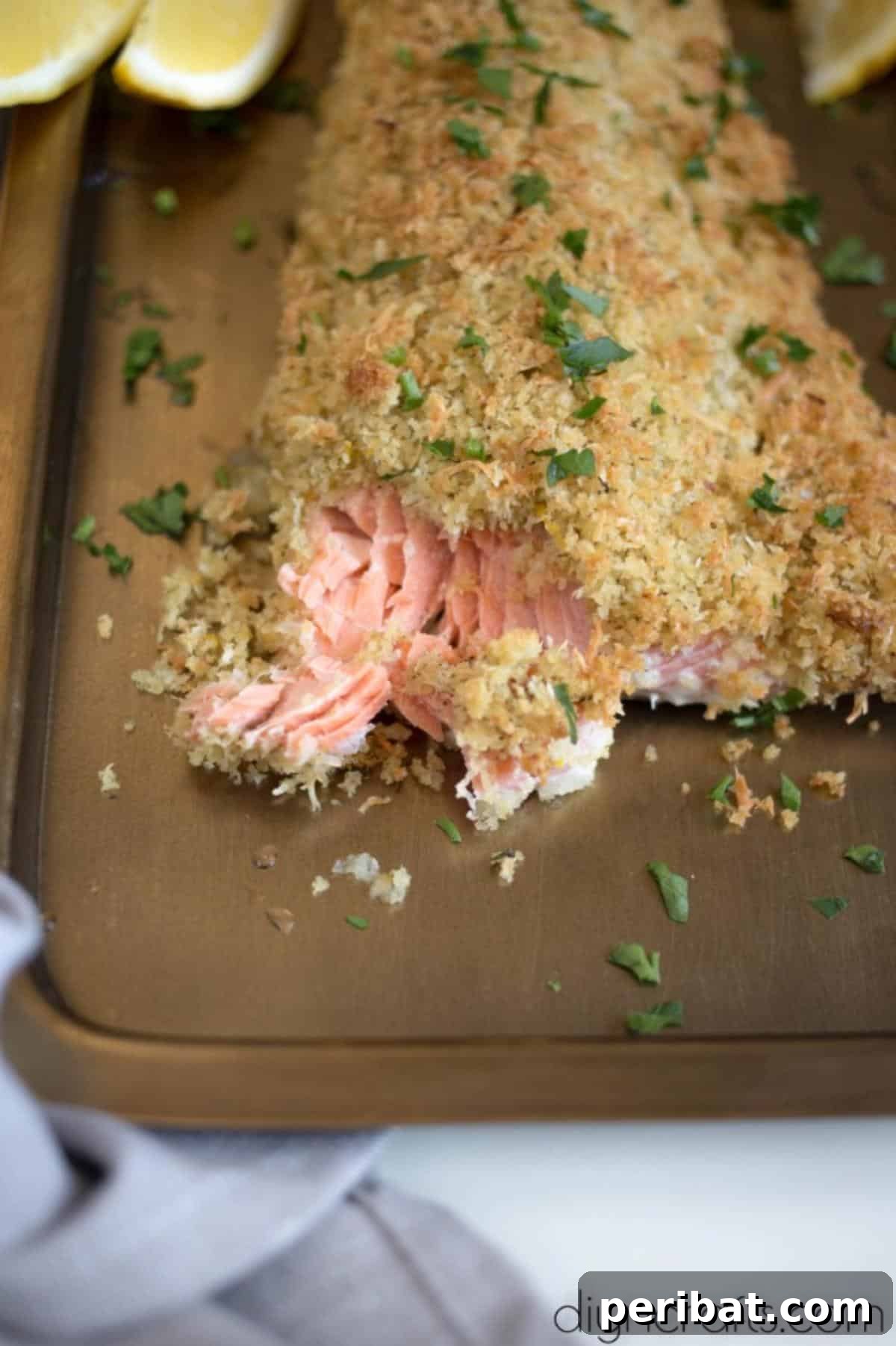 Golden Crispy Garlic Parmesan Salmon Perfection 8 Finished and served salmon.