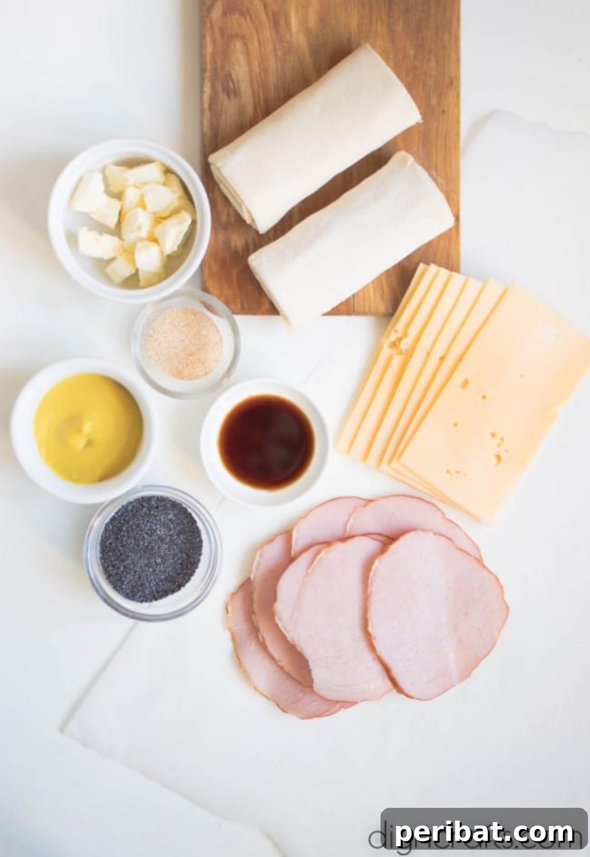 Baked Ham and Cheese Roll Ups Reimagined 3 Baked Ham and Cheese Roll-ups ingredients