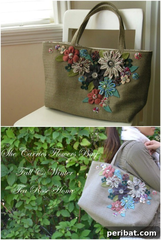 Beautiful DIY Flowered Tote