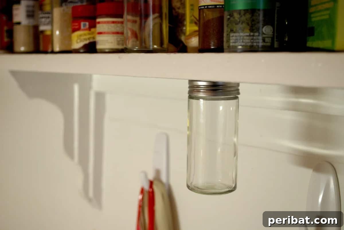 DIY Magnetic, under-shelf spice rack