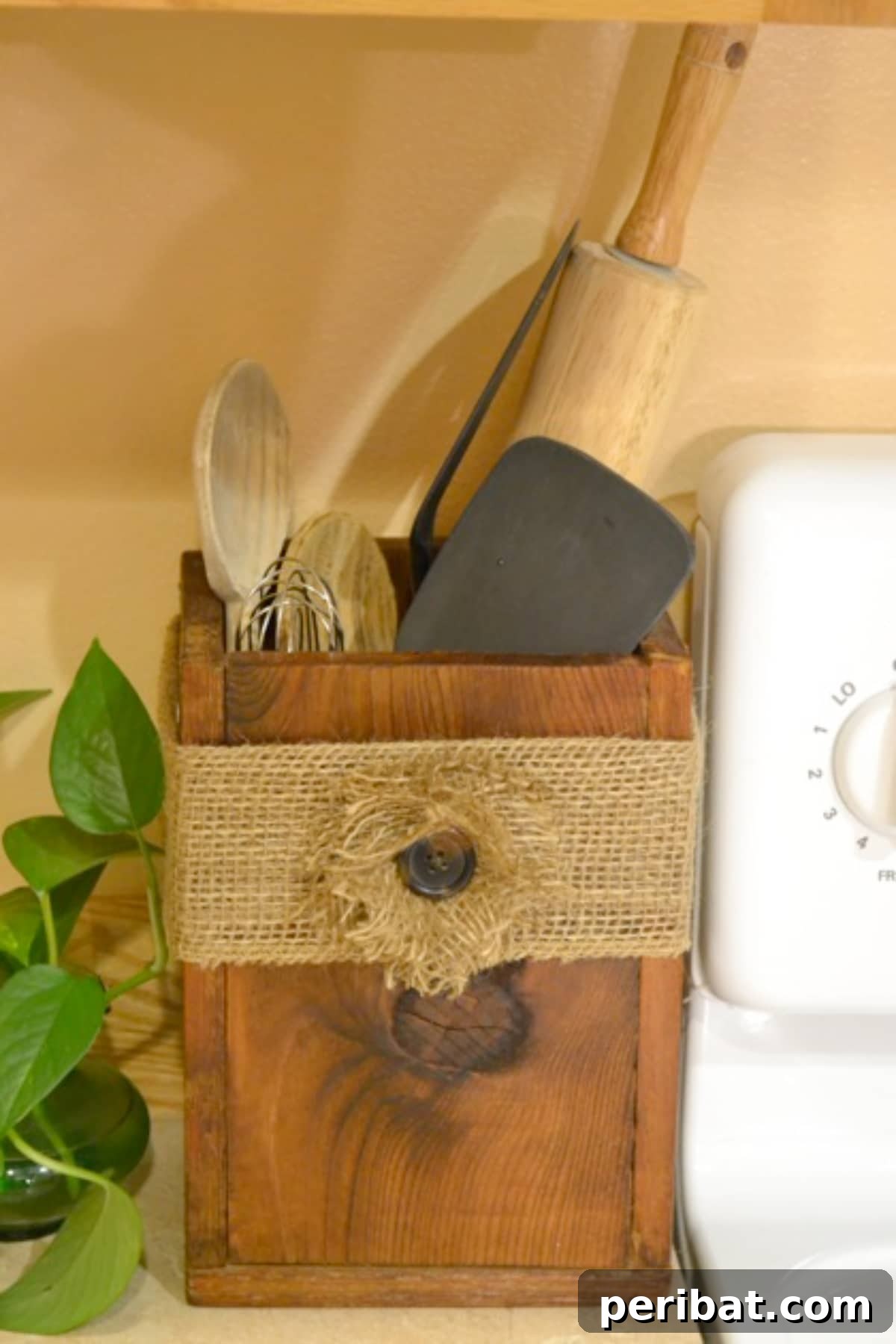 DIY Wooden Utensil Box with Burlap Flower decoration