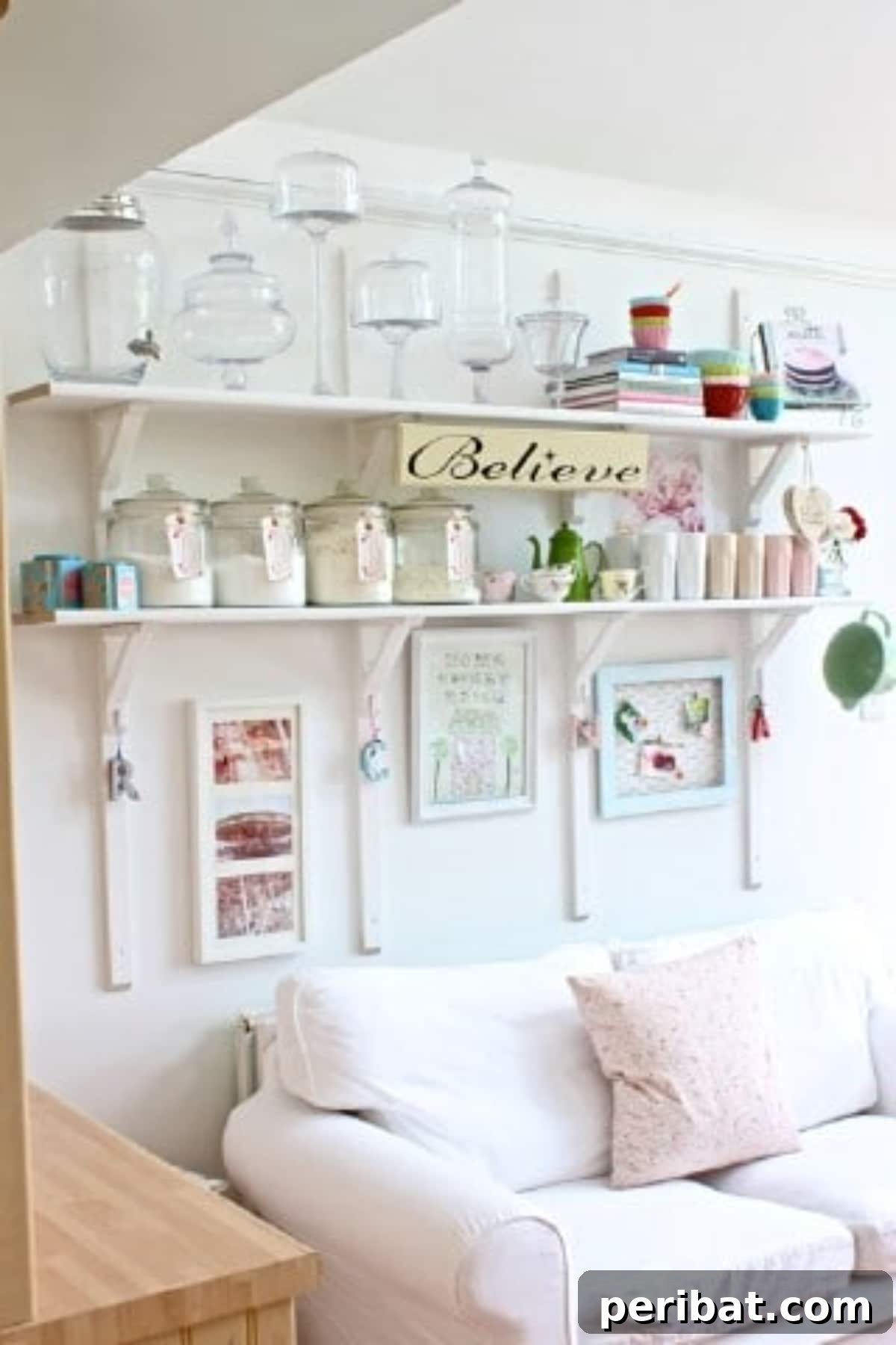 DIY Fabulously Organized Kitchen Shelving with dishes and decor