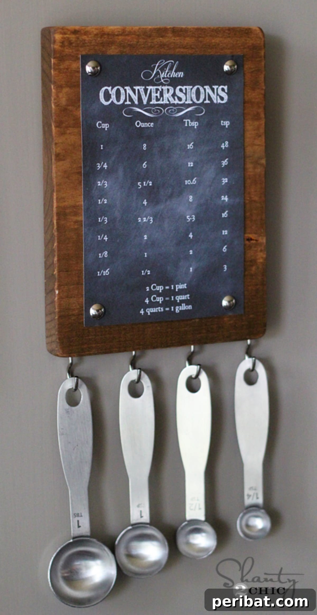 Conversion Chart DIY on a cutting board with measuring spoons