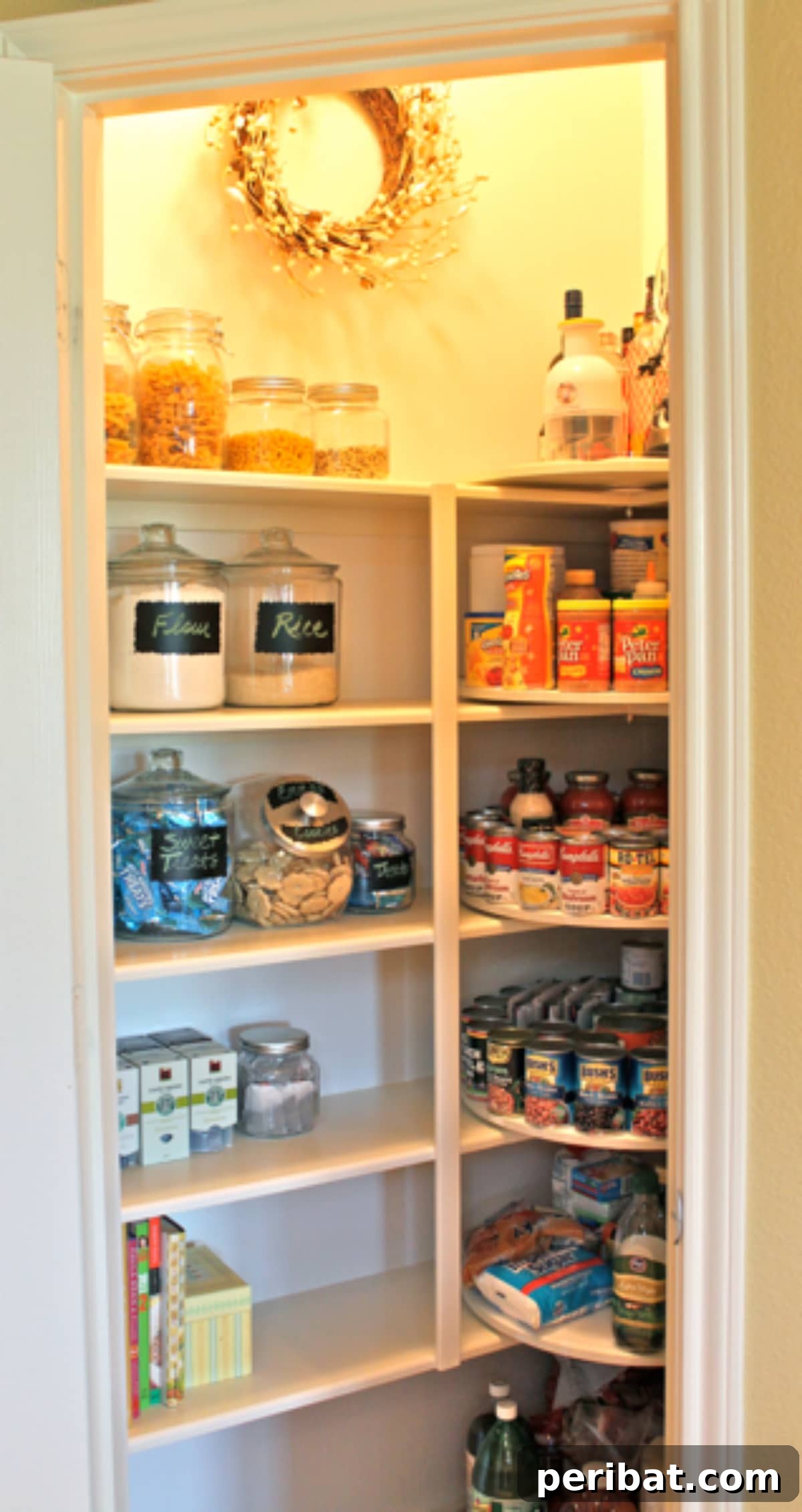 DIY Great Pantry Makeover with lazy susans and baskets