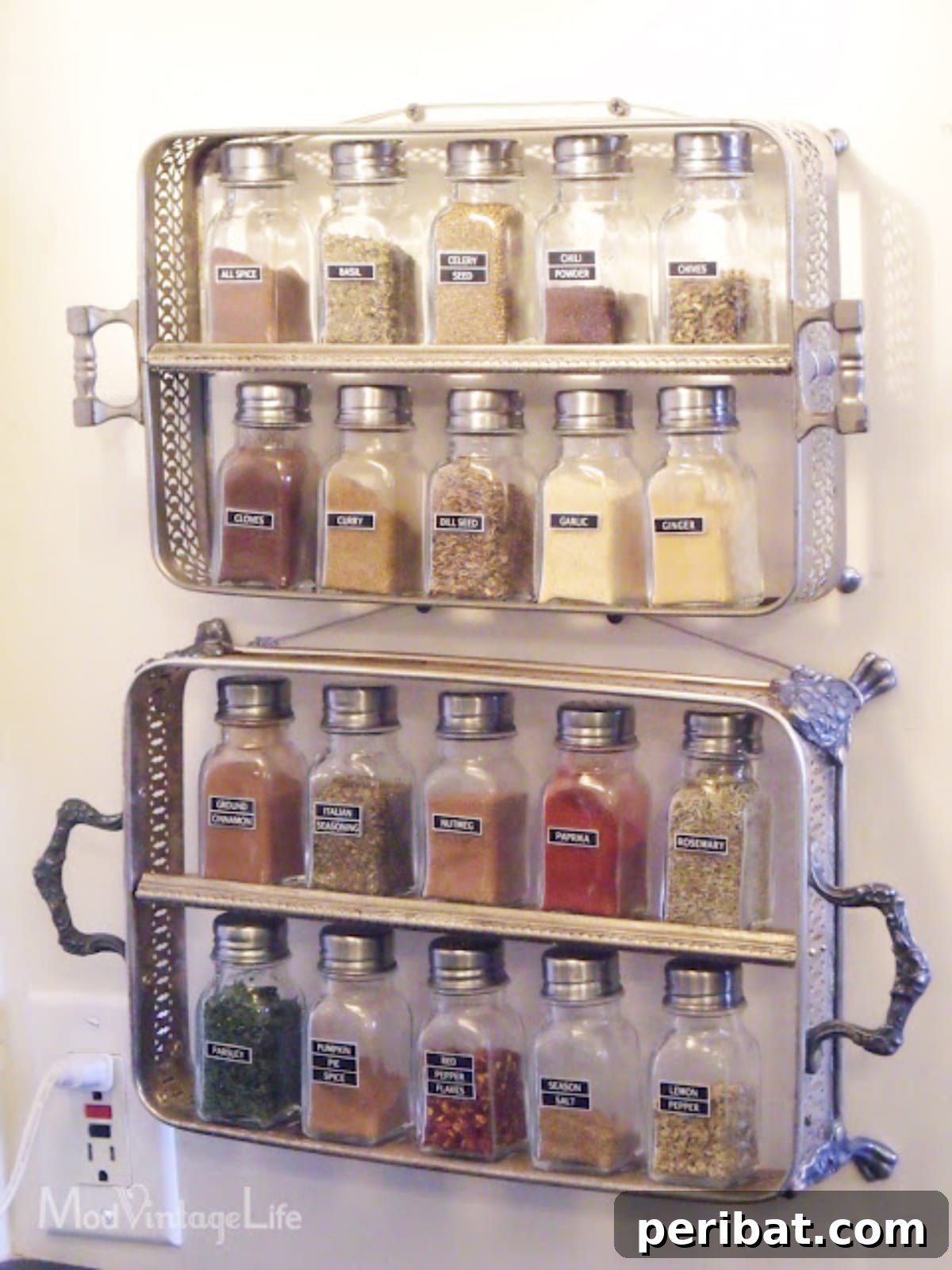 DIY Old Silver Trays Into Spice Holders on the wall