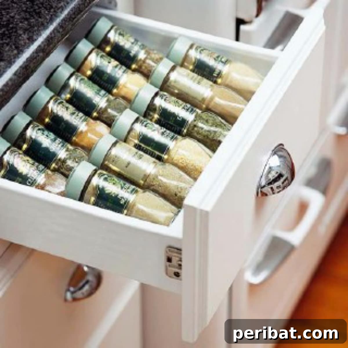 DIY Alphabetize Spices in a drawer with tiered rack