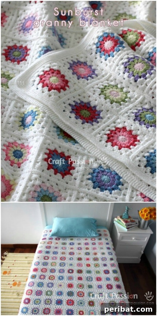 28 Fast and Fun Crochet Blankets Beginner Patterns 26 Sunburst Granny Square Blanket
