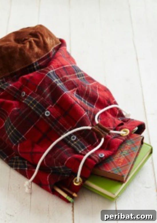 25 Genius Flannel Upcycling Ideas You Need to Try 12 Repurposed Flannel Shirt Knapsack