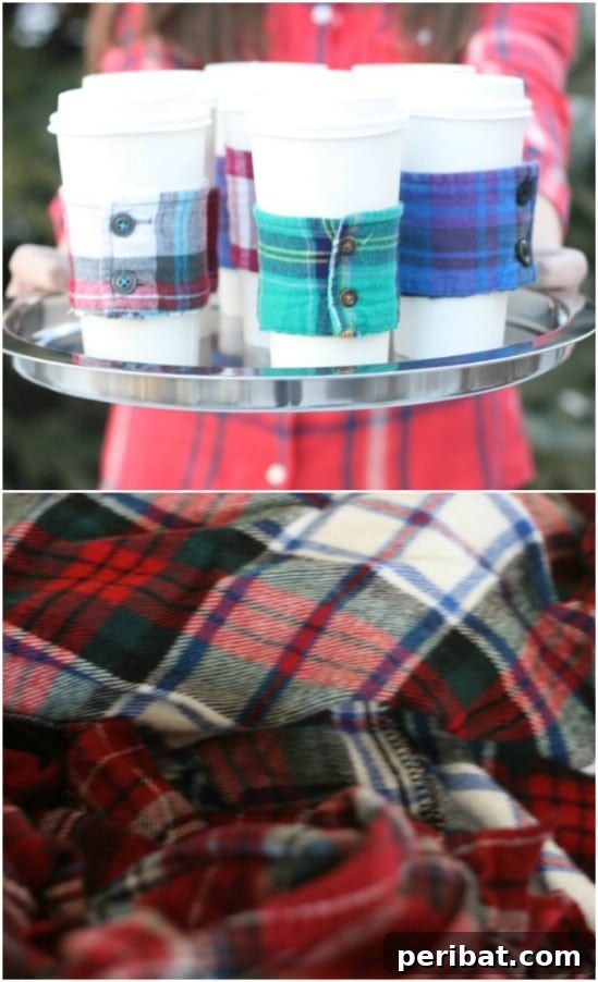 25 Genius Flannel Upcycling Ideas You Need to Try 4 Flannel Cup Cozies