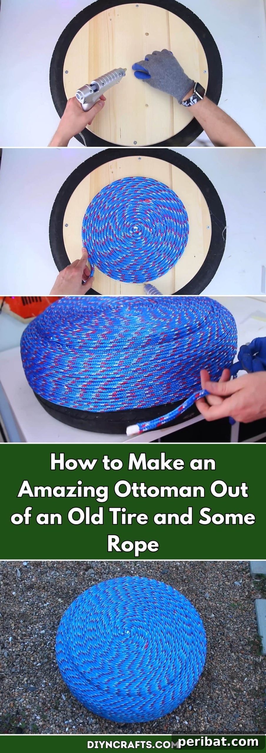 Transform an Old Tire into a Chic Rope Ottoman 2 How to Make an Amazing Ottoman Out of an Old Tire and Some Rope pinterest image