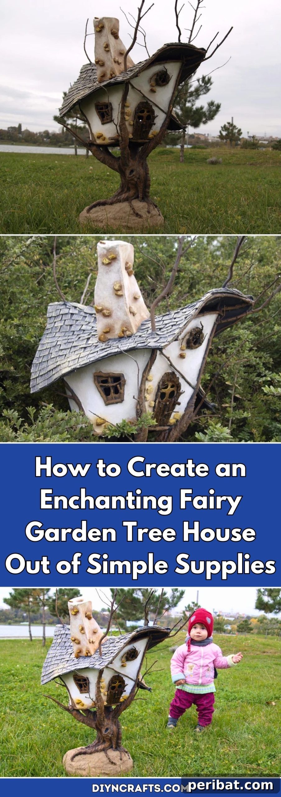 Transform Simple Materials into a Magical Fairy Treehouse 2 How to Create an Enchanting Fairy Garden Tree House Out of Simple Supplies - DIY Faux Wood Fairy House