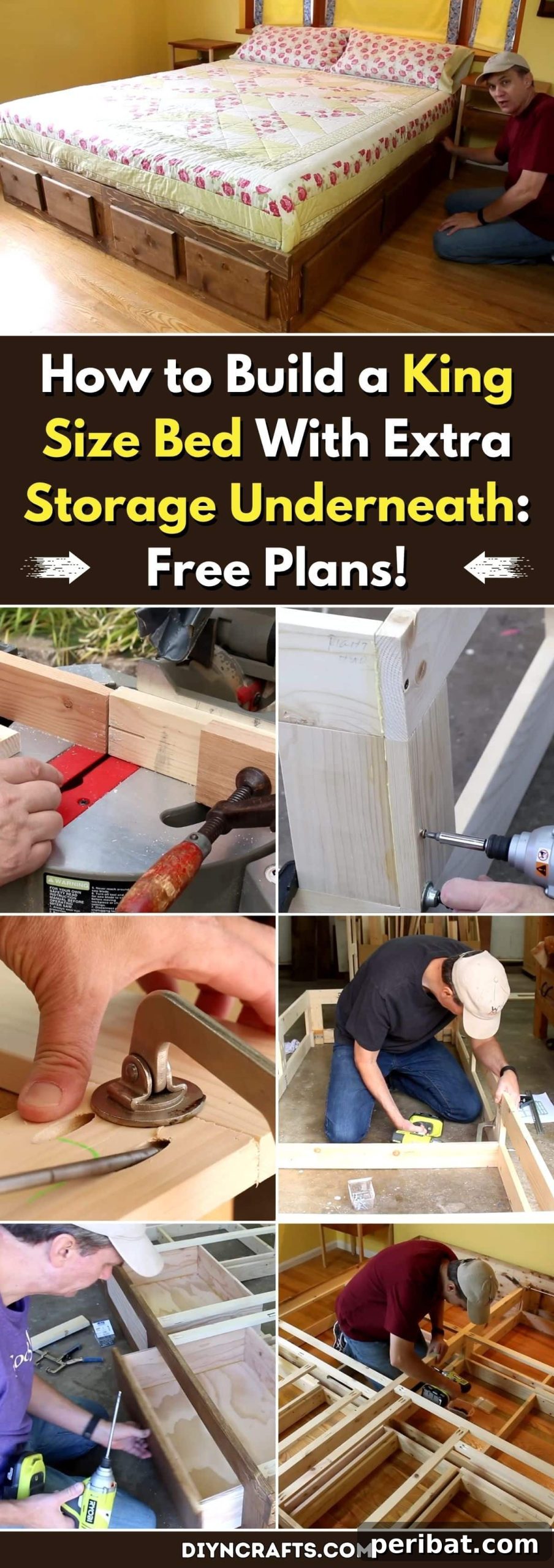 Build Your Own King Size Storage Bed Free Plans 2 How to Build a King Size Bed With Extra Storage Underneath: Free Plans! pinterest image
