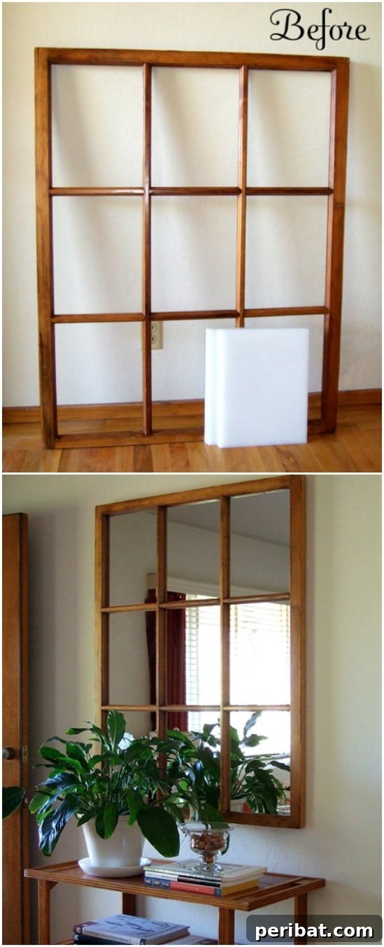 40 Brilliant Ways to Upcycle Old Windows 14 Old Window Frame Wall Mirror