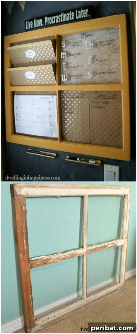 40 Brilliant Ways to Upcycle Old Windows 17 Family Command Center with Old Window