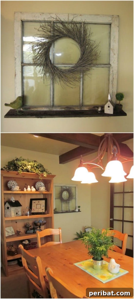 40 Brilliant Ways to Upcycle Old Windows 3 Wreath Display Using Old Window