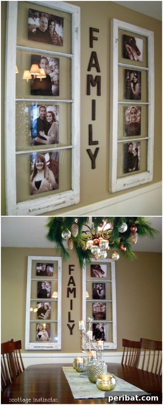 40 Brilliant Ways to Upcycle Old Windows 22 Old Window Family Photo Display