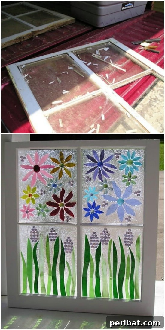 40 Brilliant Ways to Upcycle Old Windows 29 Old Window Stained Glass Art