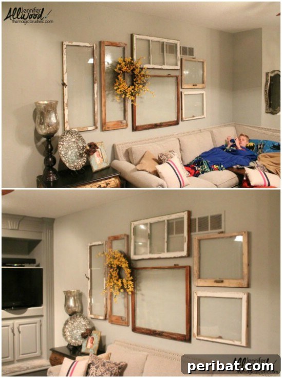40 Brilliant Ways to Upcycle Old Windows 40 Gallery Wall of Old Windows