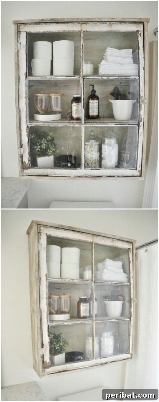 40 Brilliant Ways to Upcycle Old Windows 8 Old Window Farmhouse Cabinet