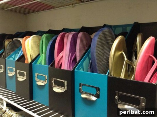 Simplify Your Space: 25 Must-Try Organization Tips 11 Flip flop storage using magazine holders
