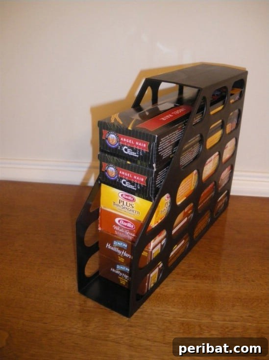 Simplify Your Space: 25 Must-Try Organization Tips 17 Magazine files for boxed spaghetti storage