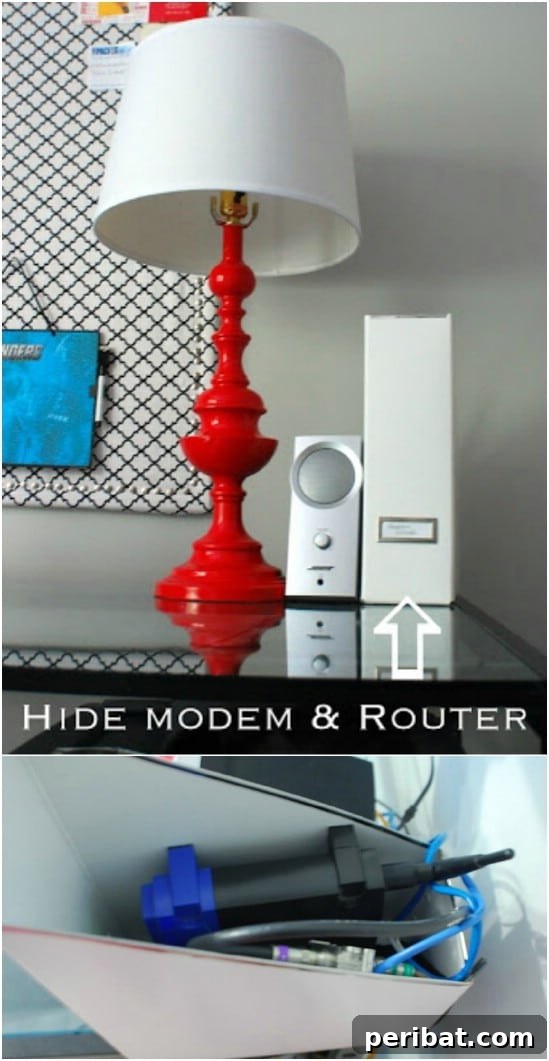 Simplify Your Space: 25 Must-Try Organization Tips 21 Magazine holder to hide router and cords